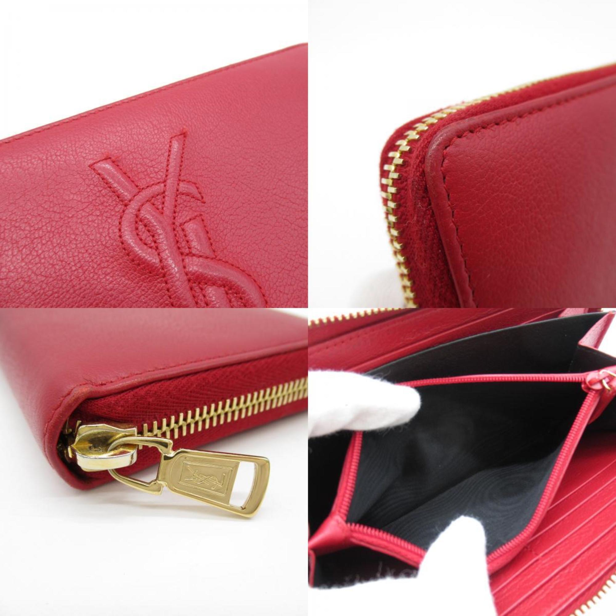 Yves Saint Laurent YVES SAINT LAURENT Round Long Wallet Leather Women's Red