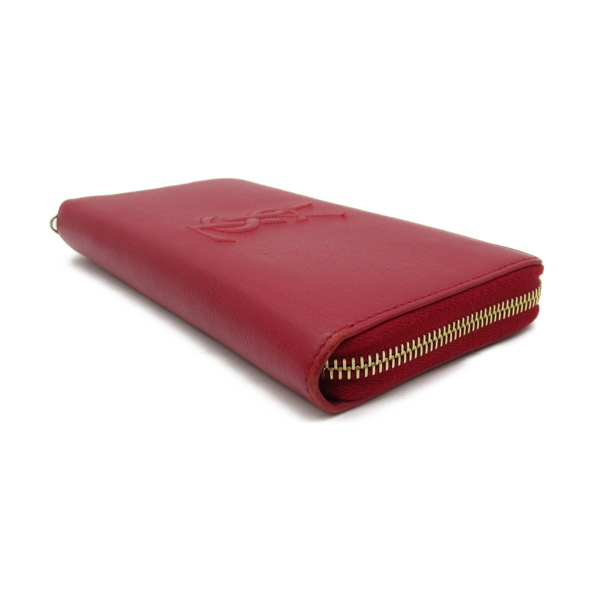 Yves Saint Laurent YVES SAINT LAURENT Round Long Wallet Leather Women's Red