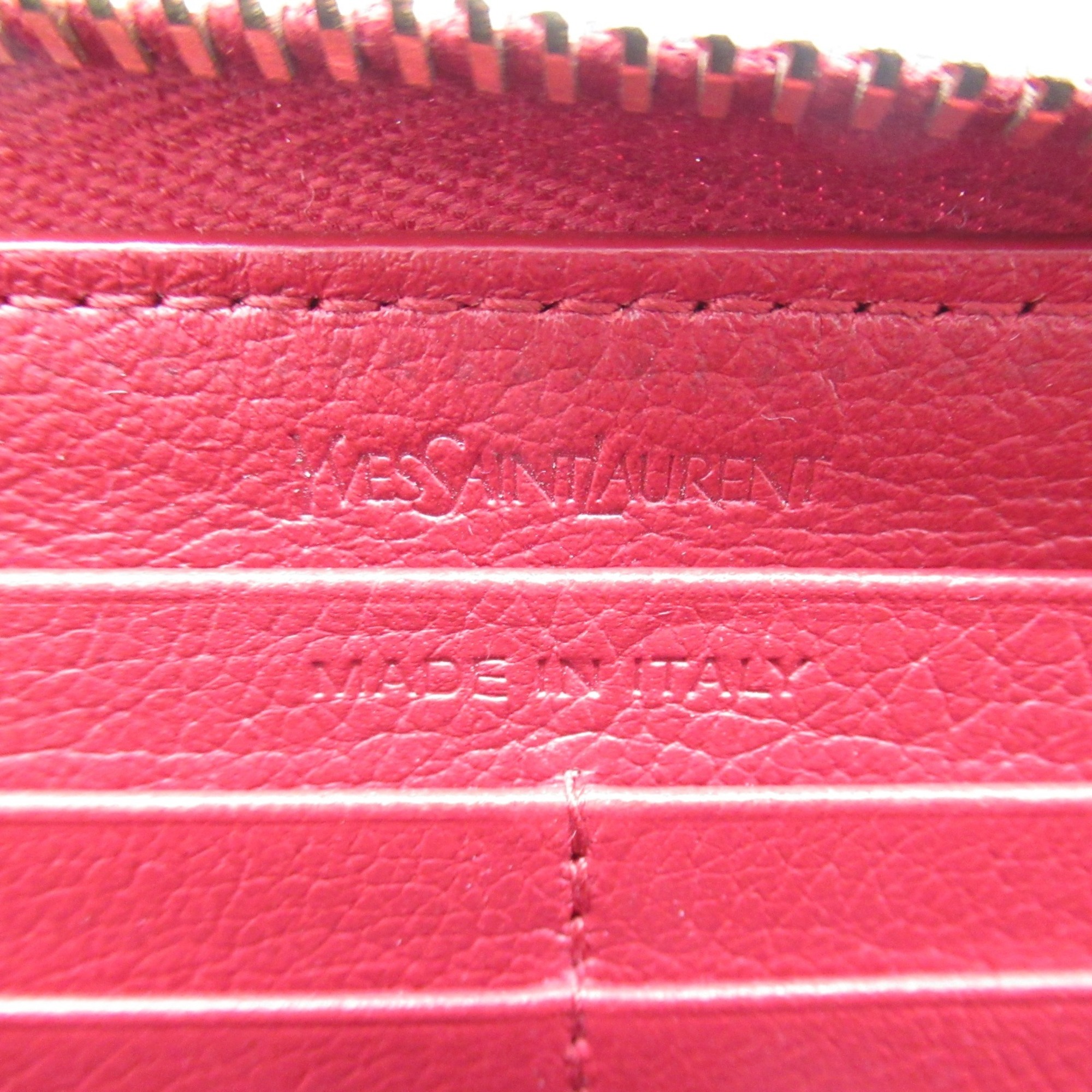 Yves Saint Laurent YVES SAINT LAURENT Round Long Wallet Leather Women's Red