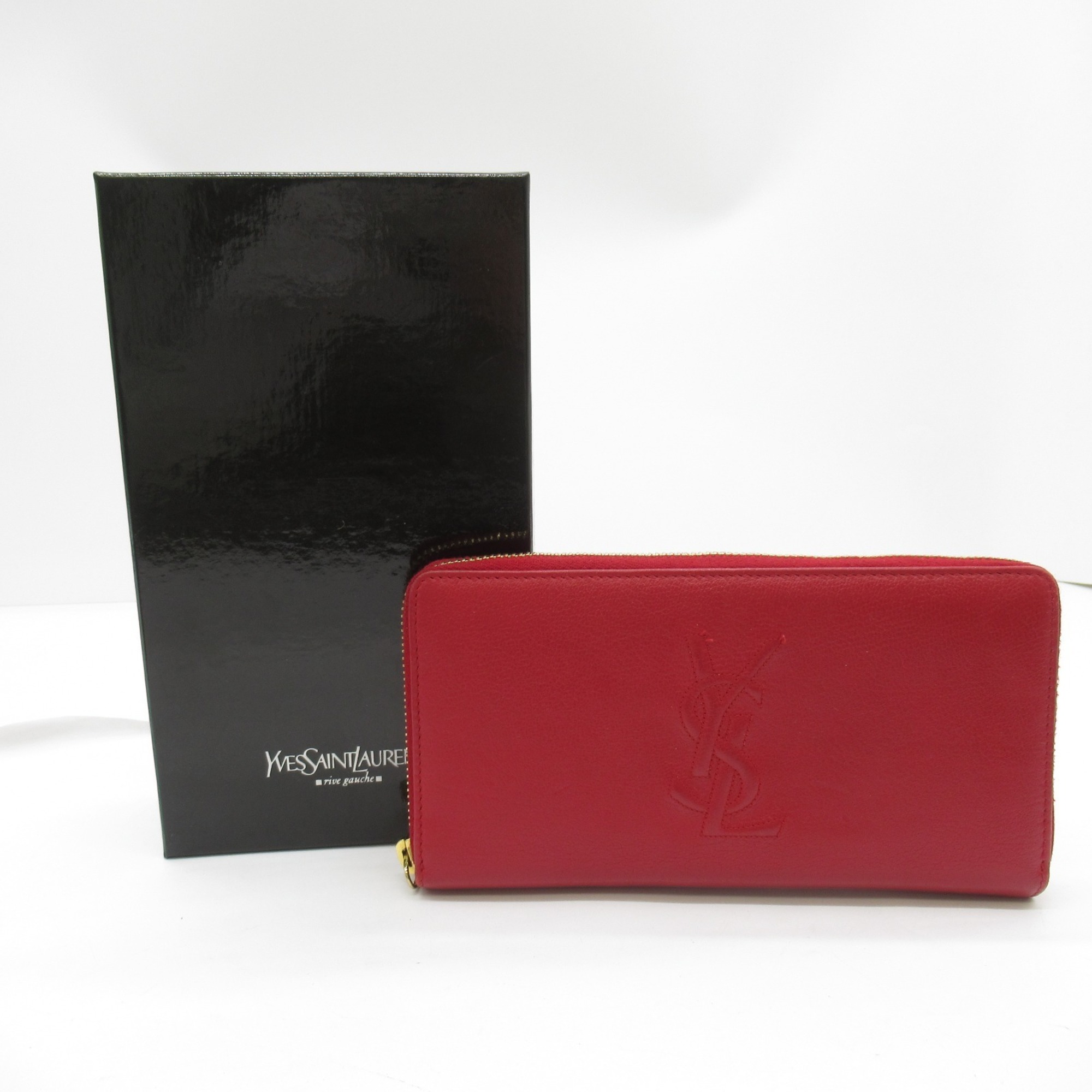 Yves Saint Laurent YVES SAINT LAURENT Round Long Wallet Leather Women's Red