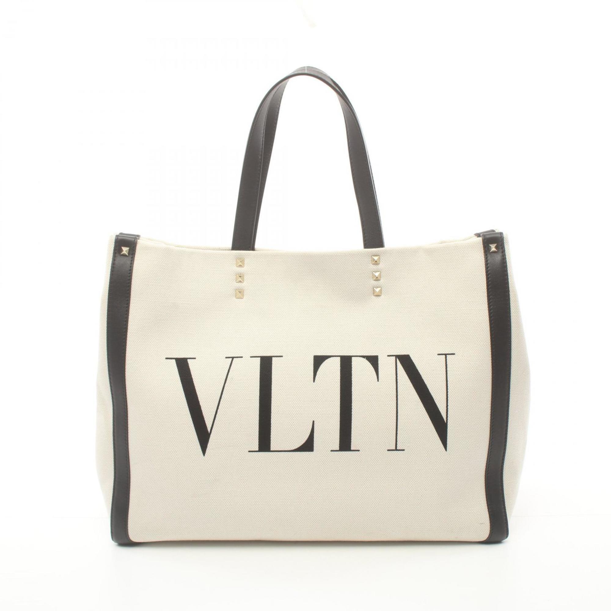 Valentino VLTN Rockstud Tote Bag Canvas Leather Women's White Black TW2B0D21FWB