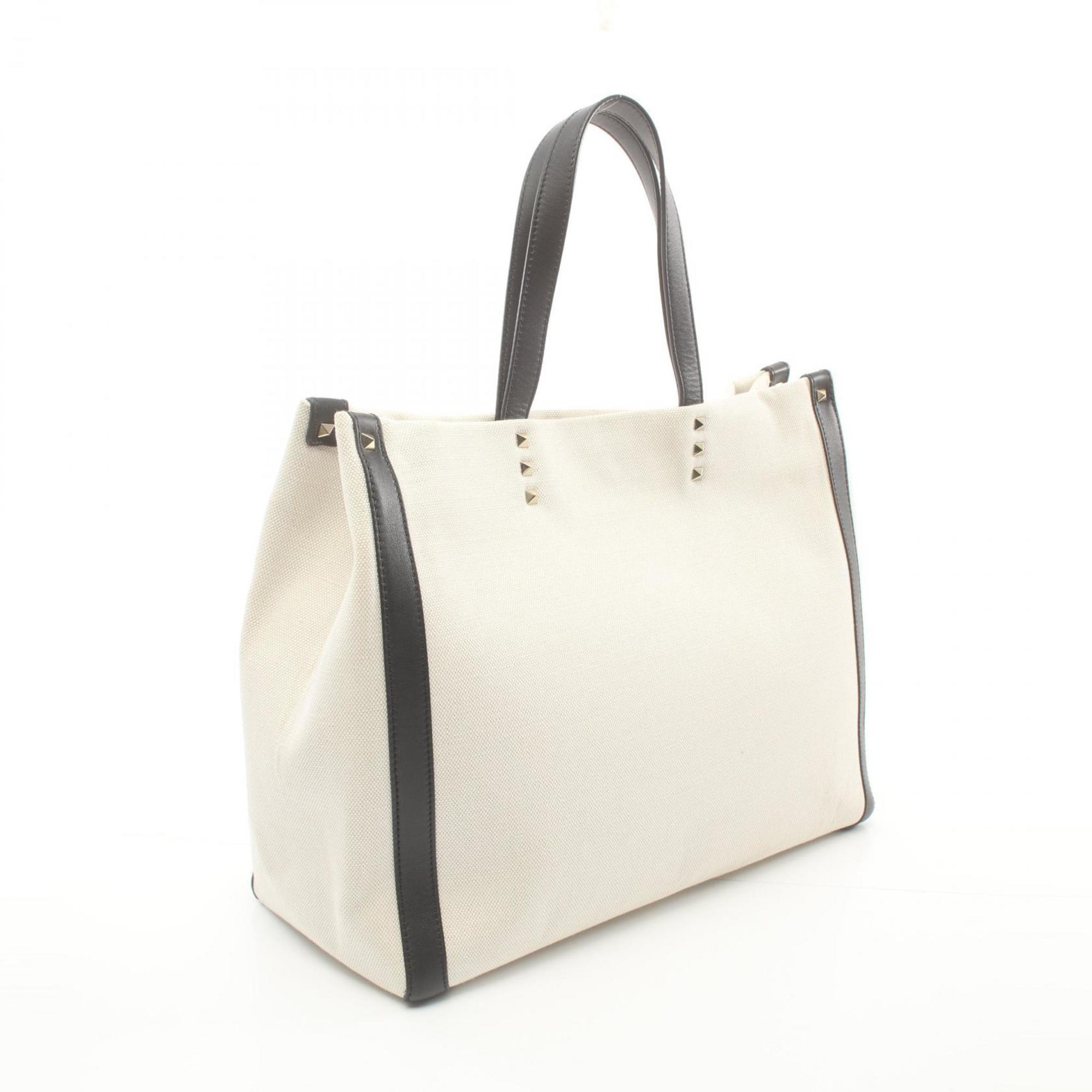 Valentino VLTN Rockstud Tote Bag Canvas Leather Women's White Black TW2B0D21FWB