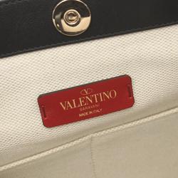 Valentino VLTN Rockstud Tote Bag Canvas Leather Women's White Black TW2B0D21FWB