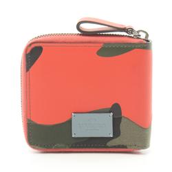 Valentino Round Wallet Leather Canvas Men's Red Multicolor