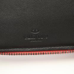 Valentino Round Wallet Leather Canvas Men's Red Multicolor