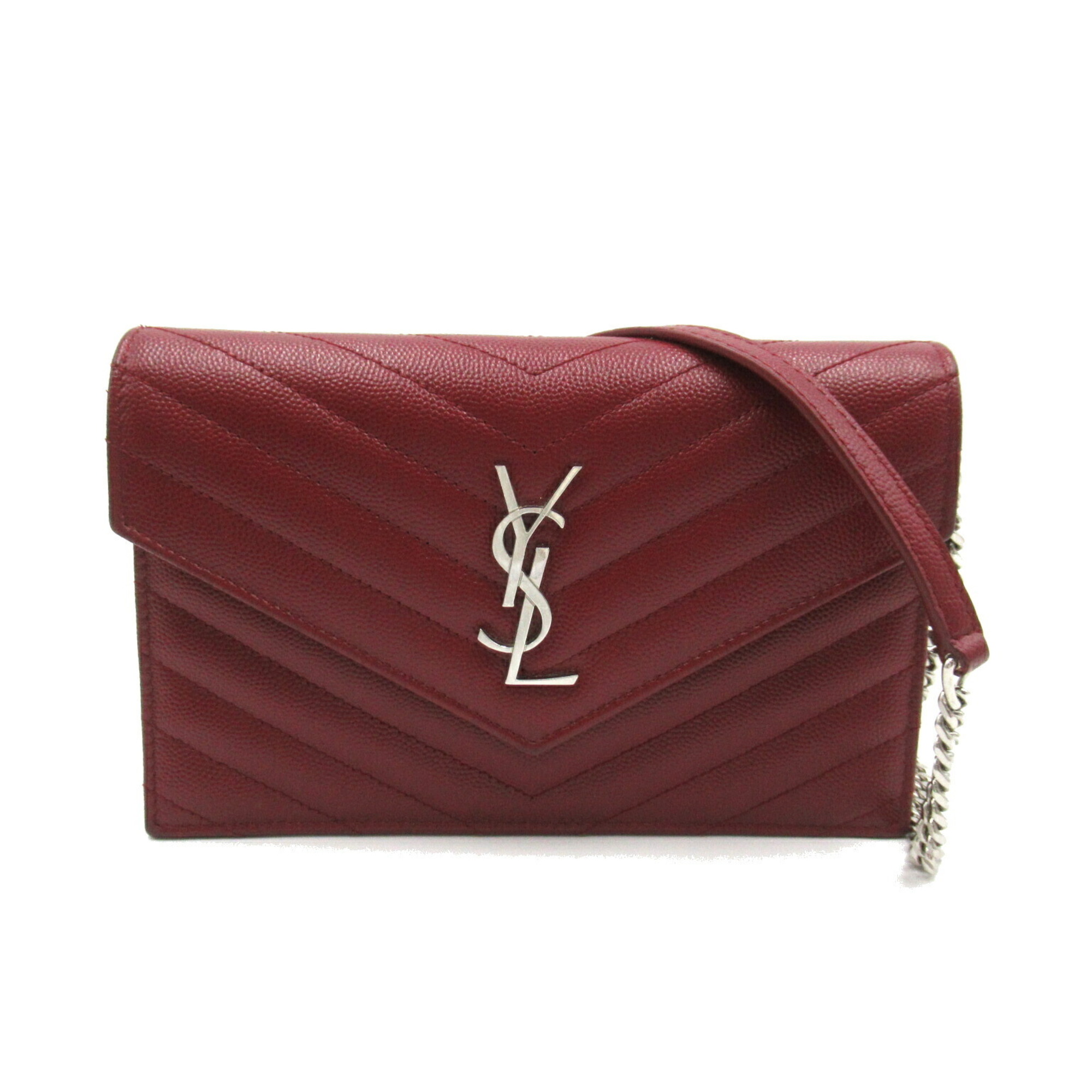 Yves Saint Laurent Chain Wallet Shoulder Bag Leather Women's Bordeaux