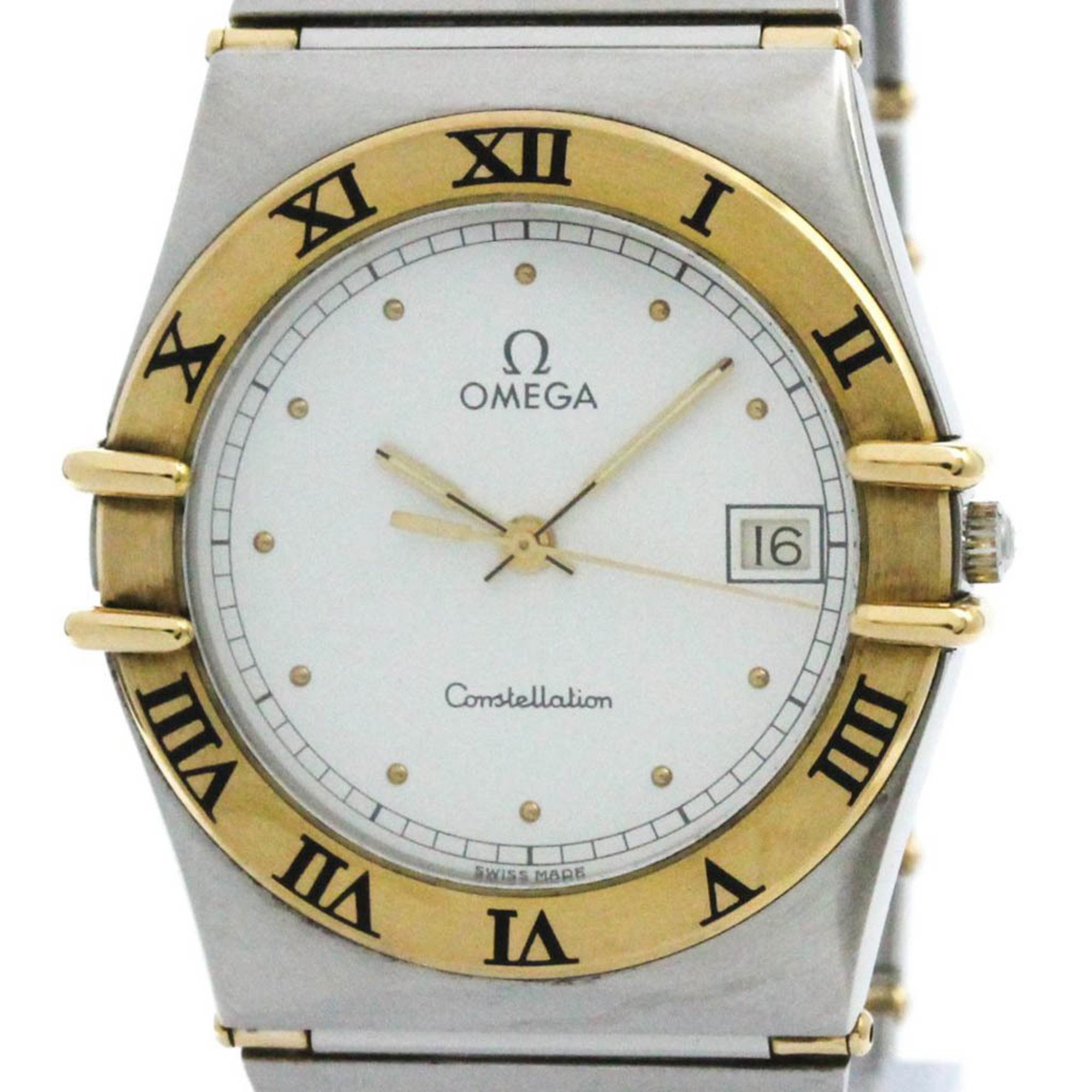 Polished OMEGA Constellation 18K Gold Steel Quartz Mens Watch 396.1076 BF575173