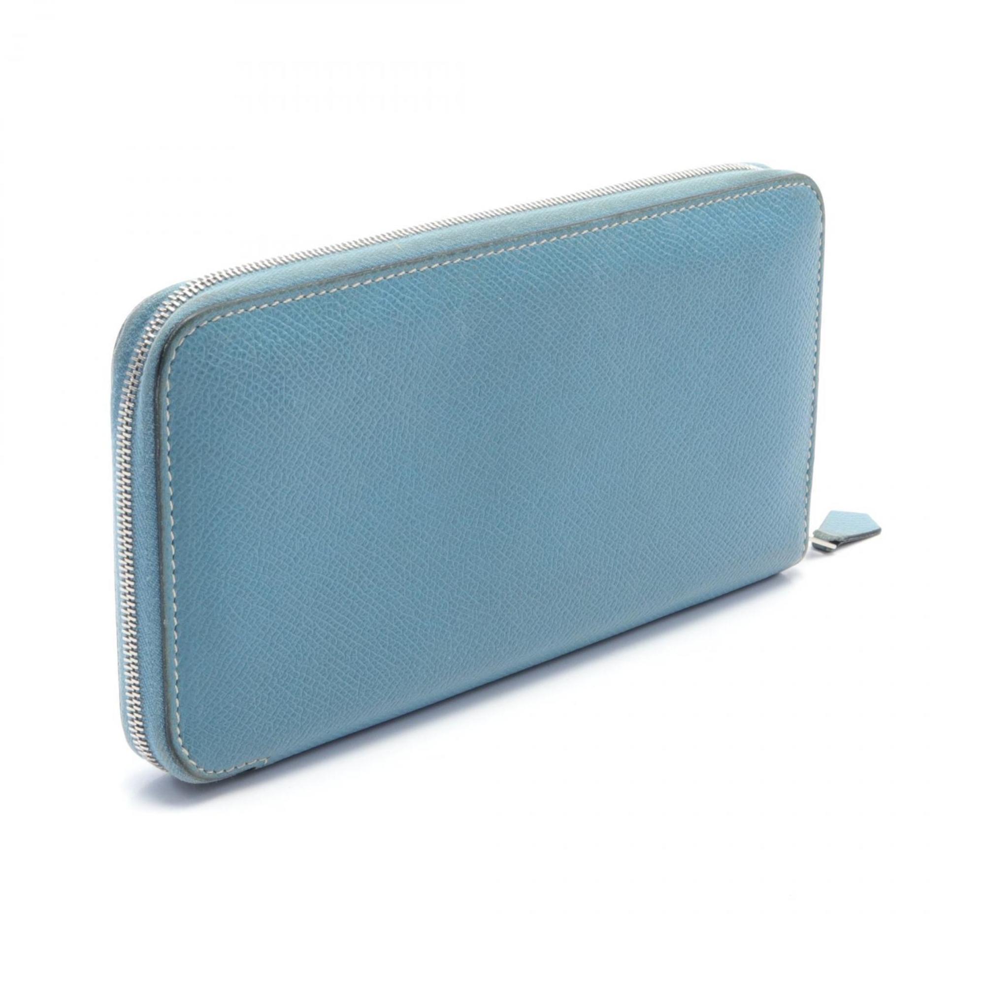 Hermes HERMES Azap Long Classic Round Wallet Epsom Leather Women's Blue