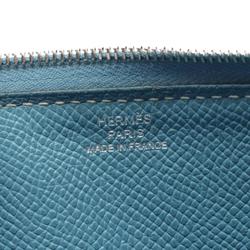 Hermes HERMES Azap Long Classic Round Wallet Epsom Leather Women's Blue