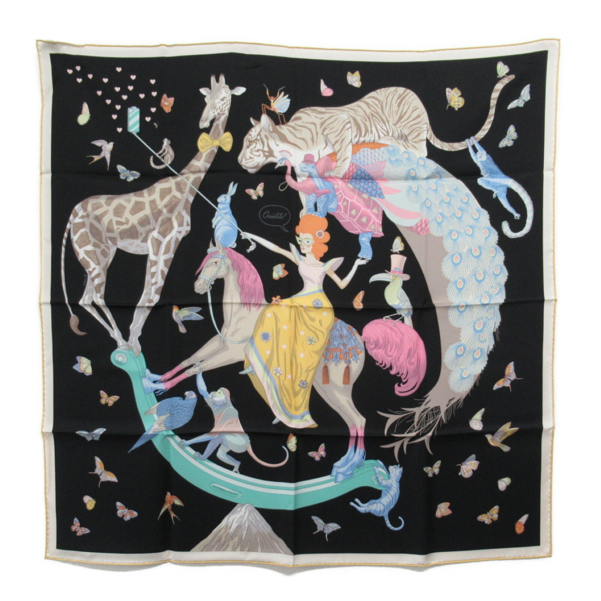 Hermes HERMES Carré 90 "Hermes Story" Scarf Silk Women's Black