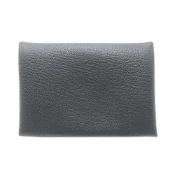 Hermes Calvi Duo Business Card Holder/Card Case Leather Chevre Men's Women's Gray Black