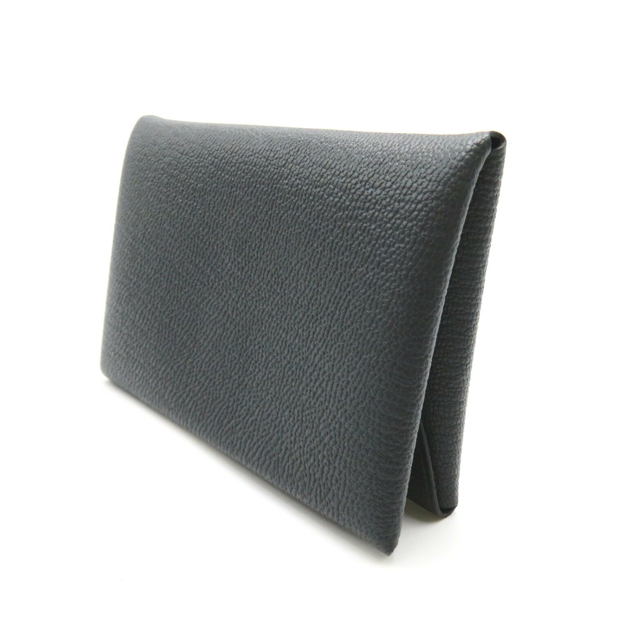 Hermes Calvi Duo Business Card Holder/Card Case Leather Chevre Men's Women's Gray Black