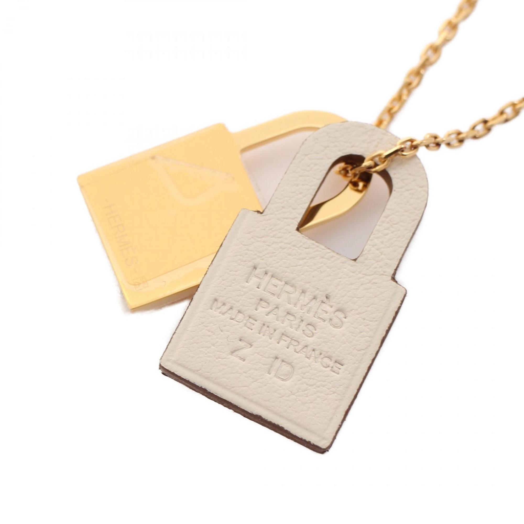 Hermes HERMES O'Kelly Necklace GP (Gold Plated) Veau Swift Ladies Gold White