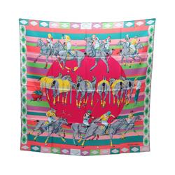 Hermes HERMES Carré 90 LES PONEYS DE POLO Scarf Silk Women's Pink Green Multicolor 00248S06