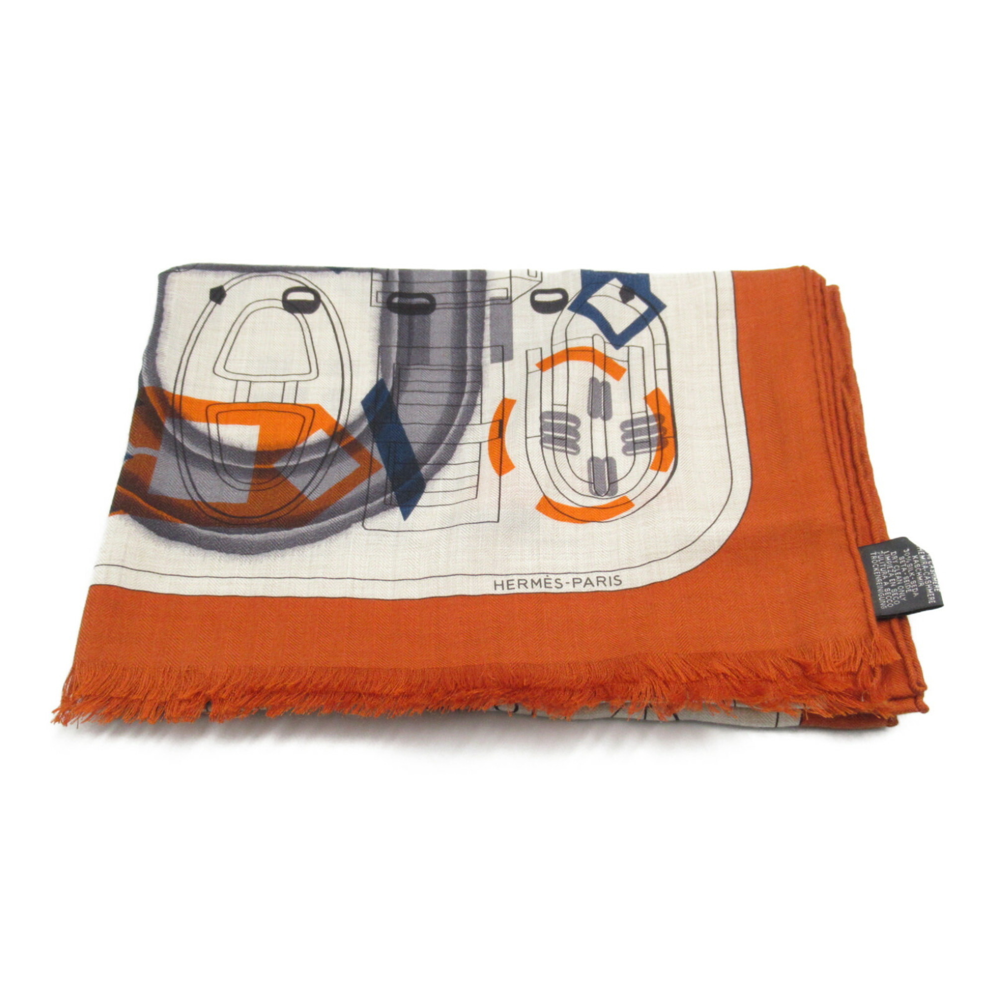 HERMES Carrejuan scarf cashmere women's orange