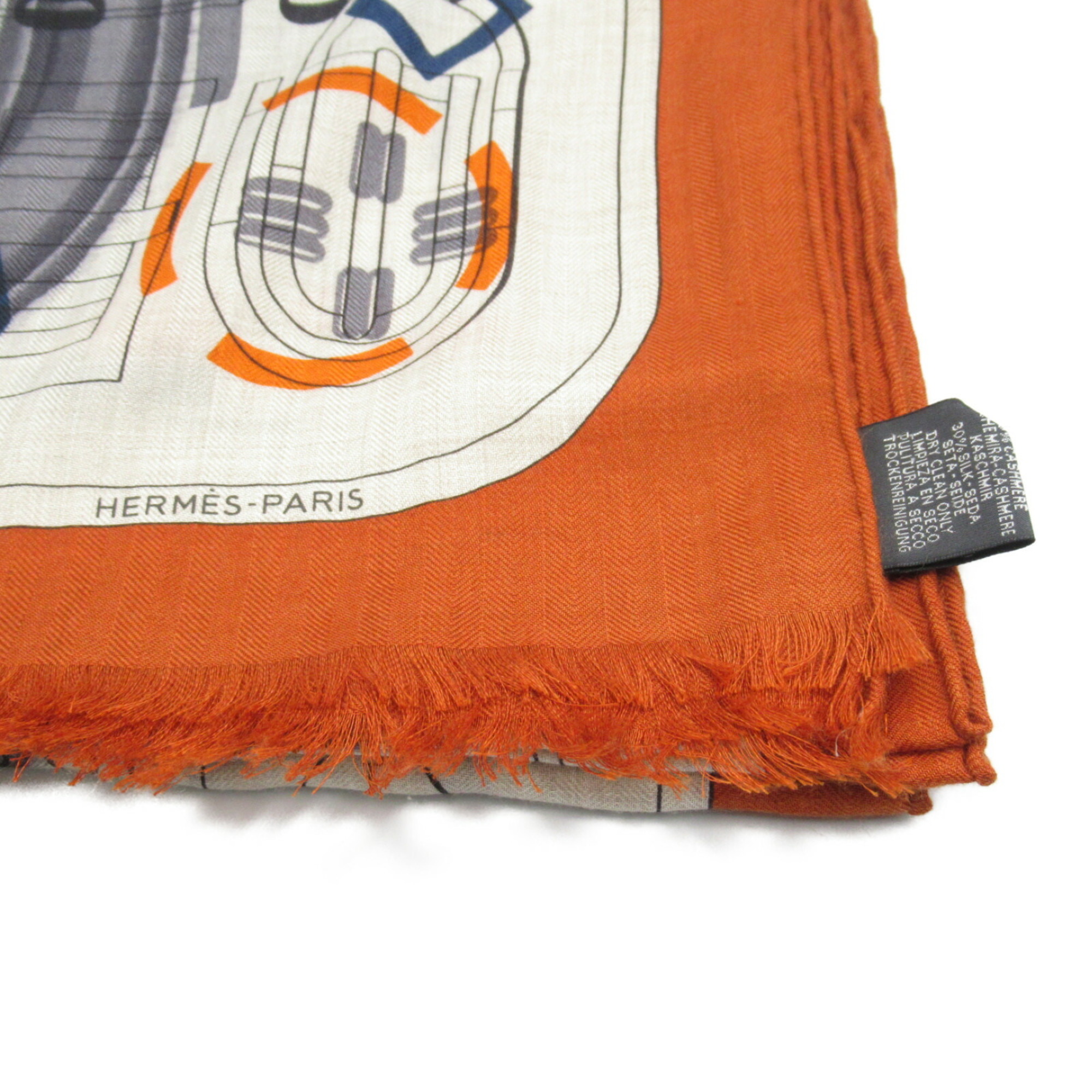 HERMES Carrejuan scarf cashmere women's orange