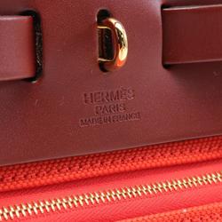 Hermes HERMES Airbag Zip PM Handbag Bag Leather Toile Officier Women's Red Brown