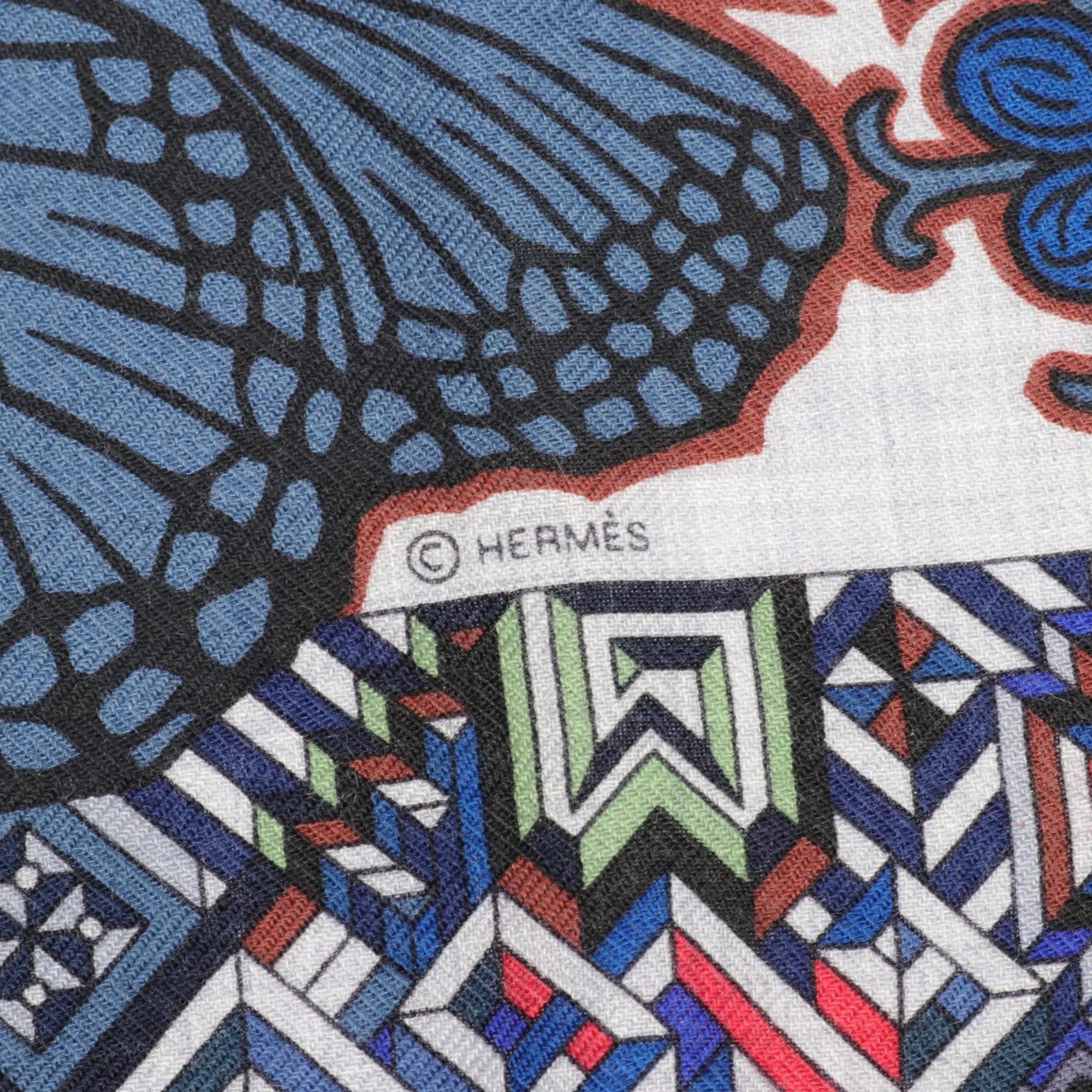 Hermes HERMES Carre Gean 140 LE JAGUAR ET COLIB Scarf Silk Cashmere Women's Navy Grey Multicolor