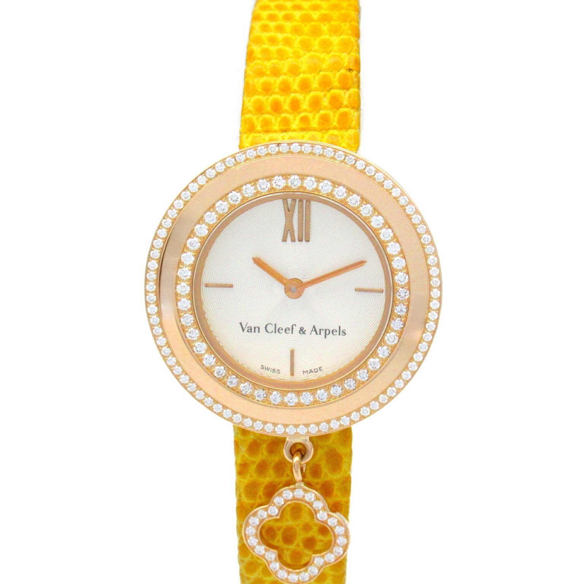 Van Cleef & Arpels Charm Diamond Wristwatch K18PG (Pink Gold) Leather Women's Silver VCARD029800