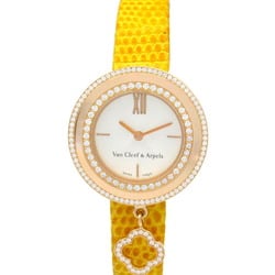 Van Cleef & Arpels Charm Diamond Wristwatch K18PG (Pink Gold) Leather Women's Silver VCARD029800