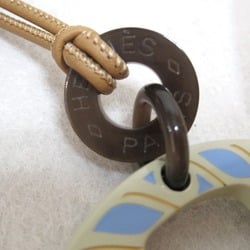 Hermes HERMES H Equipe Nautic Necklace Leather Buffalo Horn Women's Brown Cream Light Blue