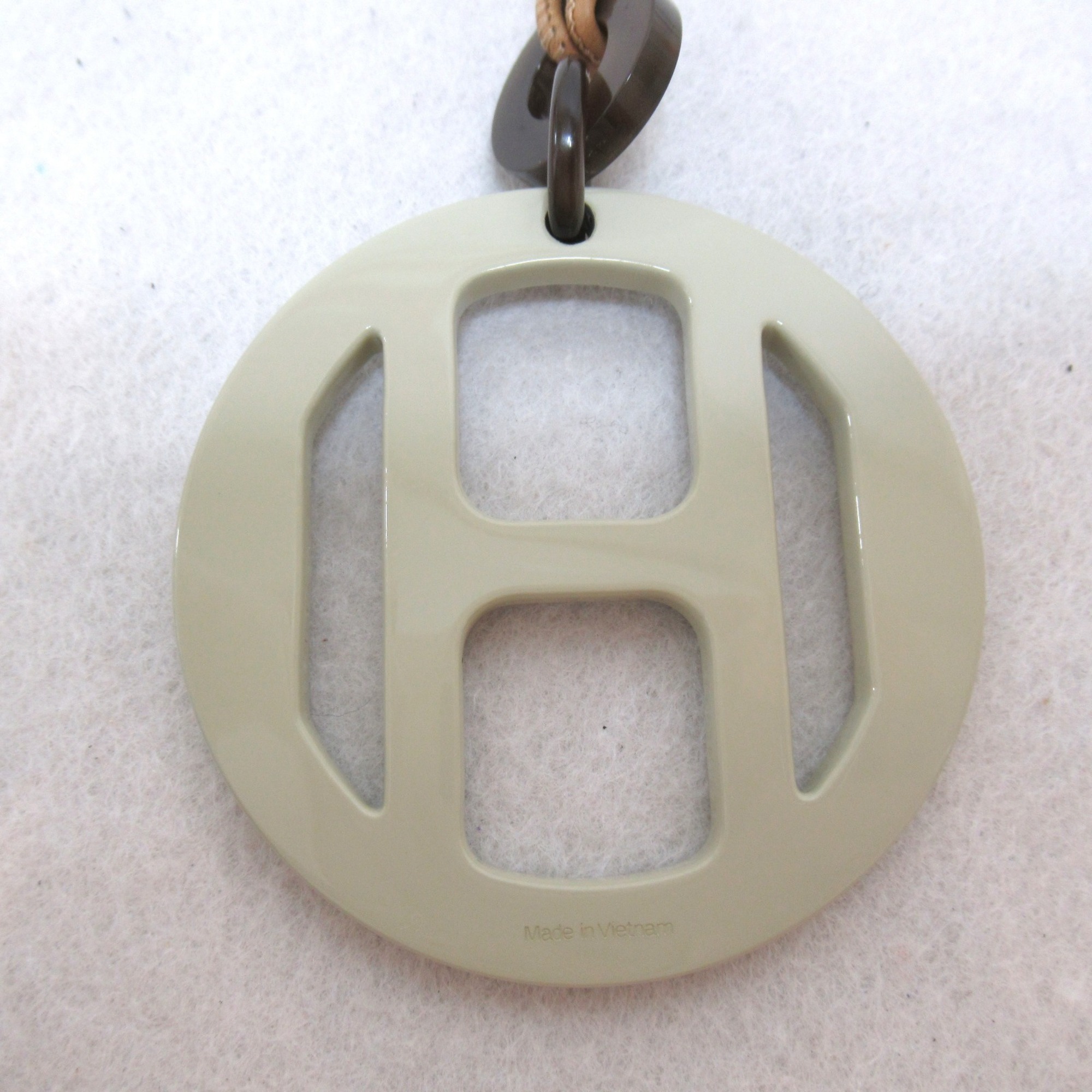 Hermes HERMES H Equipe Nautic Necklace Leather Buffalo Horn Women's Brown Cream Light Blue