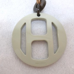 Hermes HERMES H Equipe Nautic Necklace Leather Buffalo Horn Women's Brown Cream Light Blue