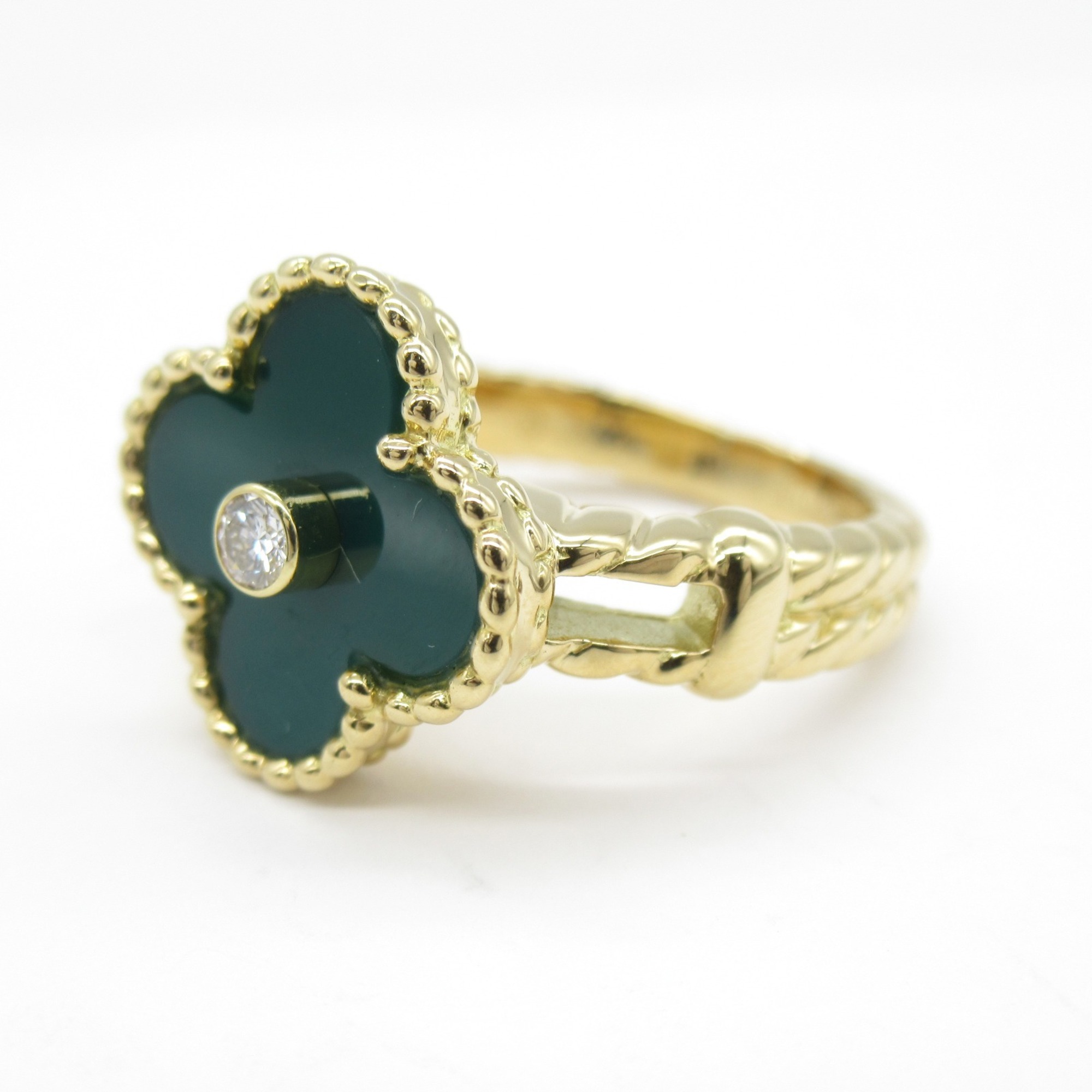 Van Cleef & Arpels Alhambra Green Chalcedony Diamond Ring, K18 (yellow gold), diamond, green chalcedony, ladies, clear,