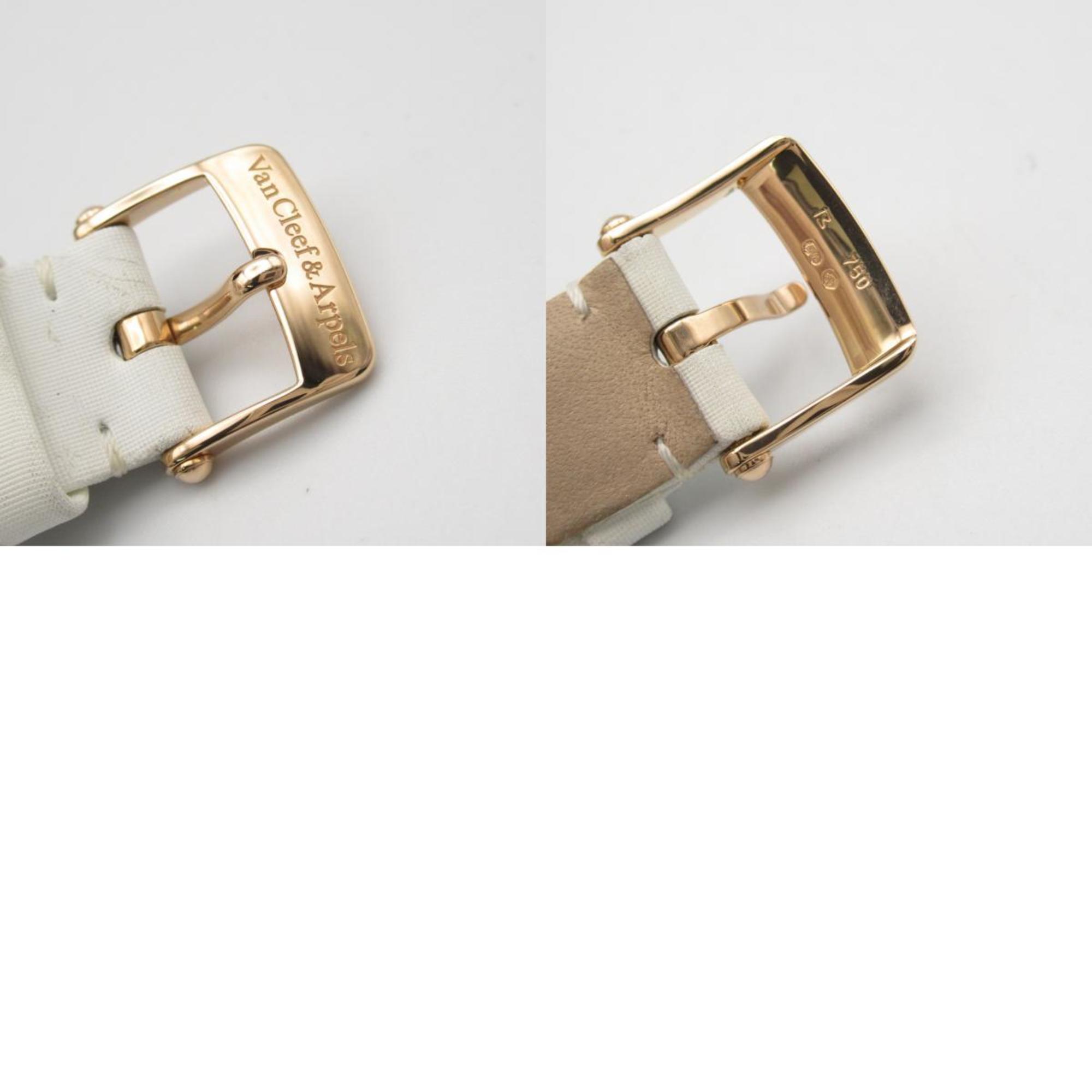 Van Cleef & Arpels Charm Diamond Bezel Wristwatch K18PG (Pink Gold) Leather Strap Women's Silver 2572114