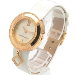 Van Cleef & Arpels Charm Diamond Bezel Wristwatch K18PG (Pink Gold) Leather Strap Women's Silver 2572114