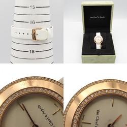 Van Cleef & Arpels Charm Diamond Bezel Wristwatch K18PG (Pink Gold) Leather Strap Women's Silver 2572114