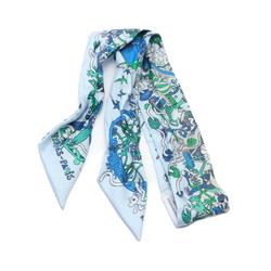 Hermes Twilly La Folle Parade Silk Scarf for Women Blue Multicolor