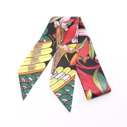 Hermes HERMES Twilly Tree of song Ribbon Scarf Silk Women's Black Multicolor