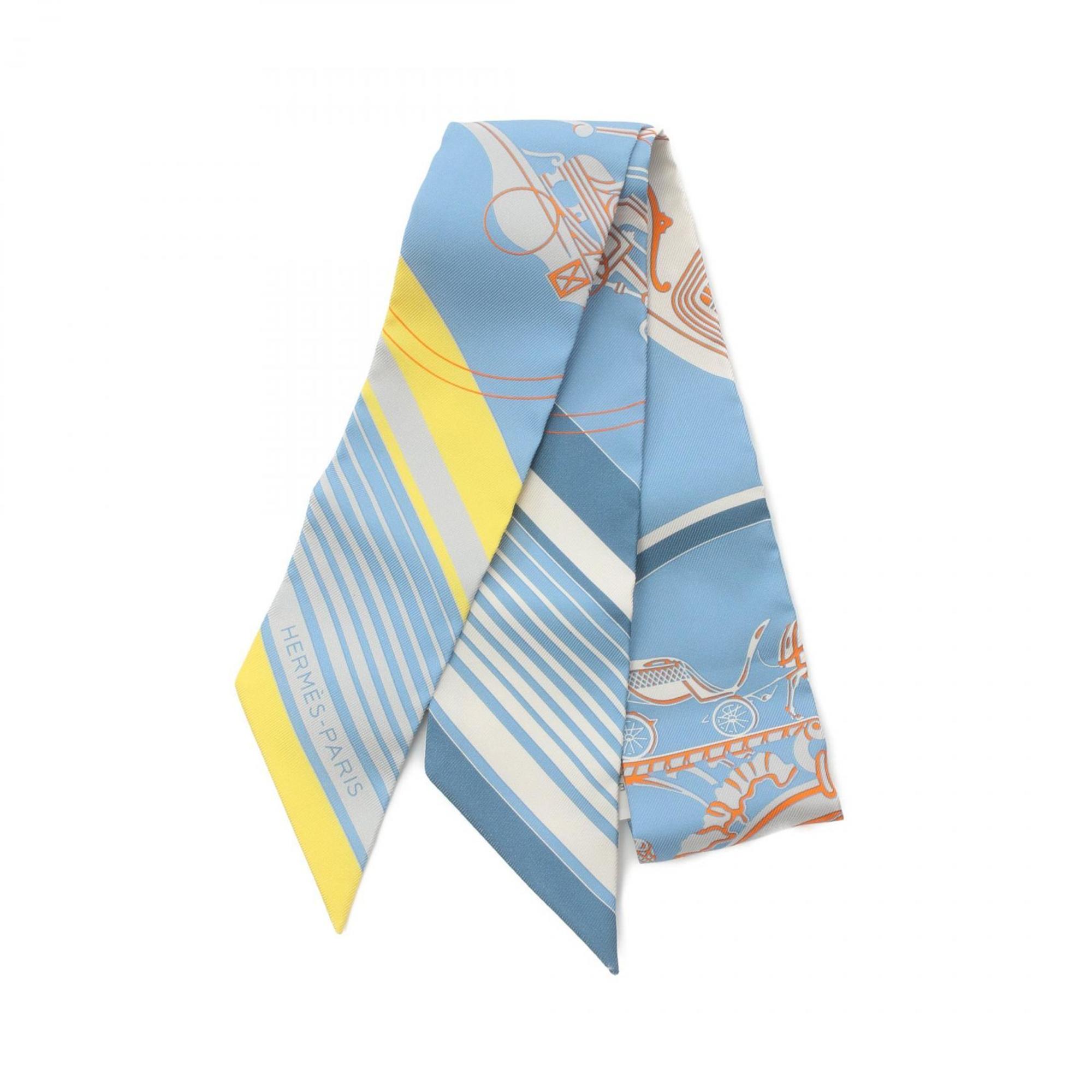 Hermes Twilly EX-LIBRIS Scarf Silk Women's Blue Multicolor