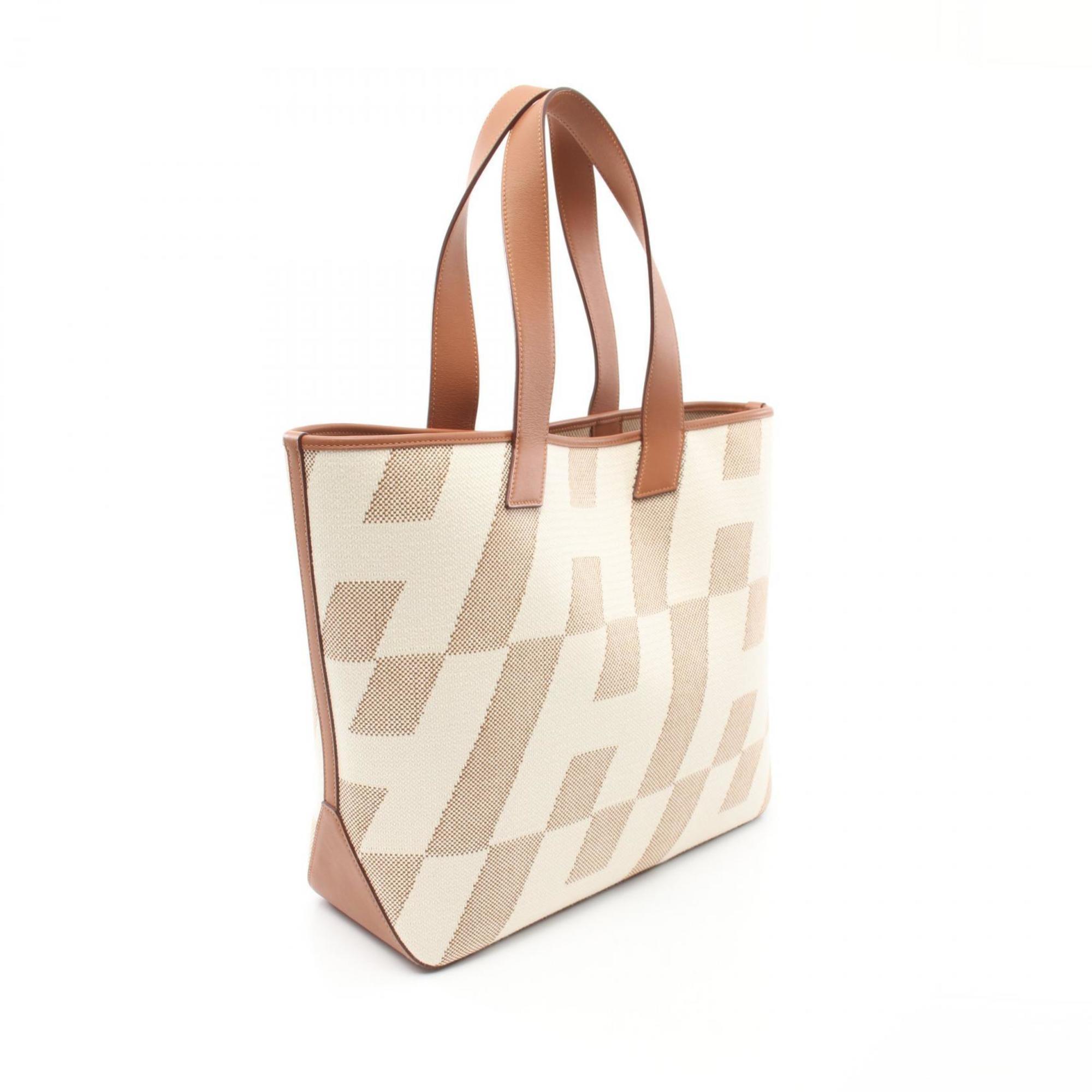 Hermes HERMES H Ambier GM Tote Bag Swift Toile Women's White Brown