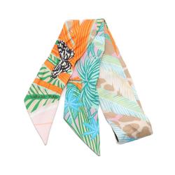 Hermes Twilly Jaguar Quetzal Scarf Silk Women's Pink Orange Multicolor