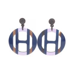 Hermes HERMES H Equipe Earrings Buffalo Horn Women's Blue Multicolor