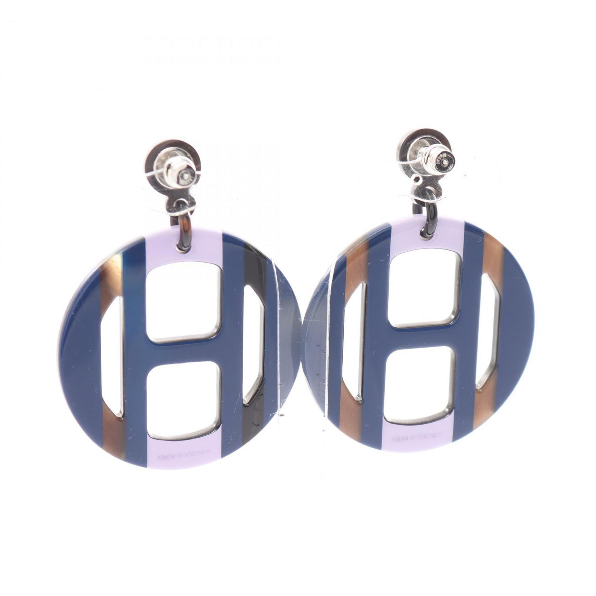 Hermes HERMES H Equipe Earrings Buffalo Horn Women's Blue Multicolor