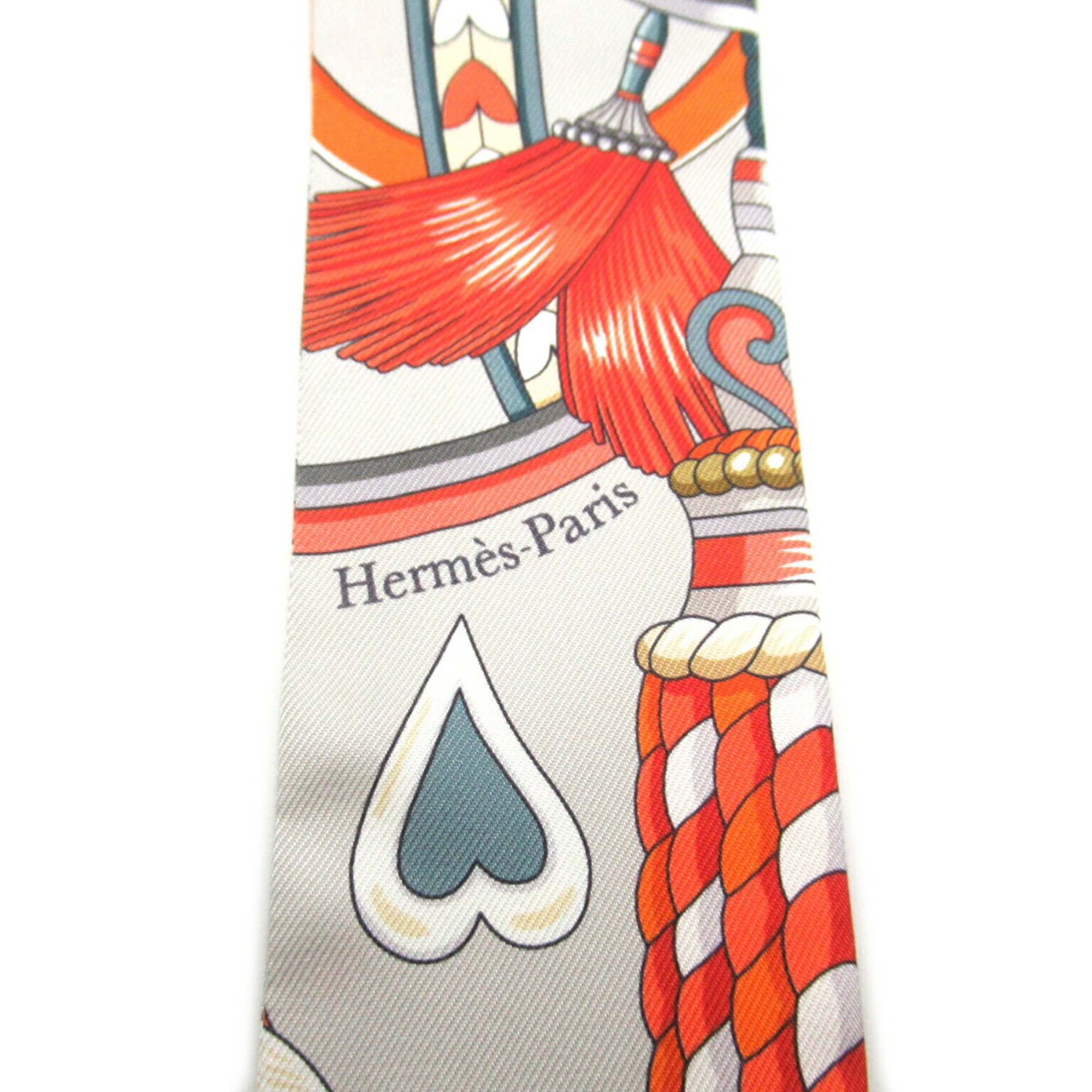 HERMES Twilly "Arne de Coeur" Scarf Silk Women's Grey Orange H064090S 06