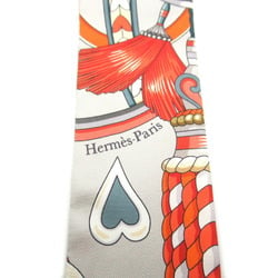 HERMES Twilly "Arne de Coeur" Scarf Silk Women's Grey Orange H064090S 06