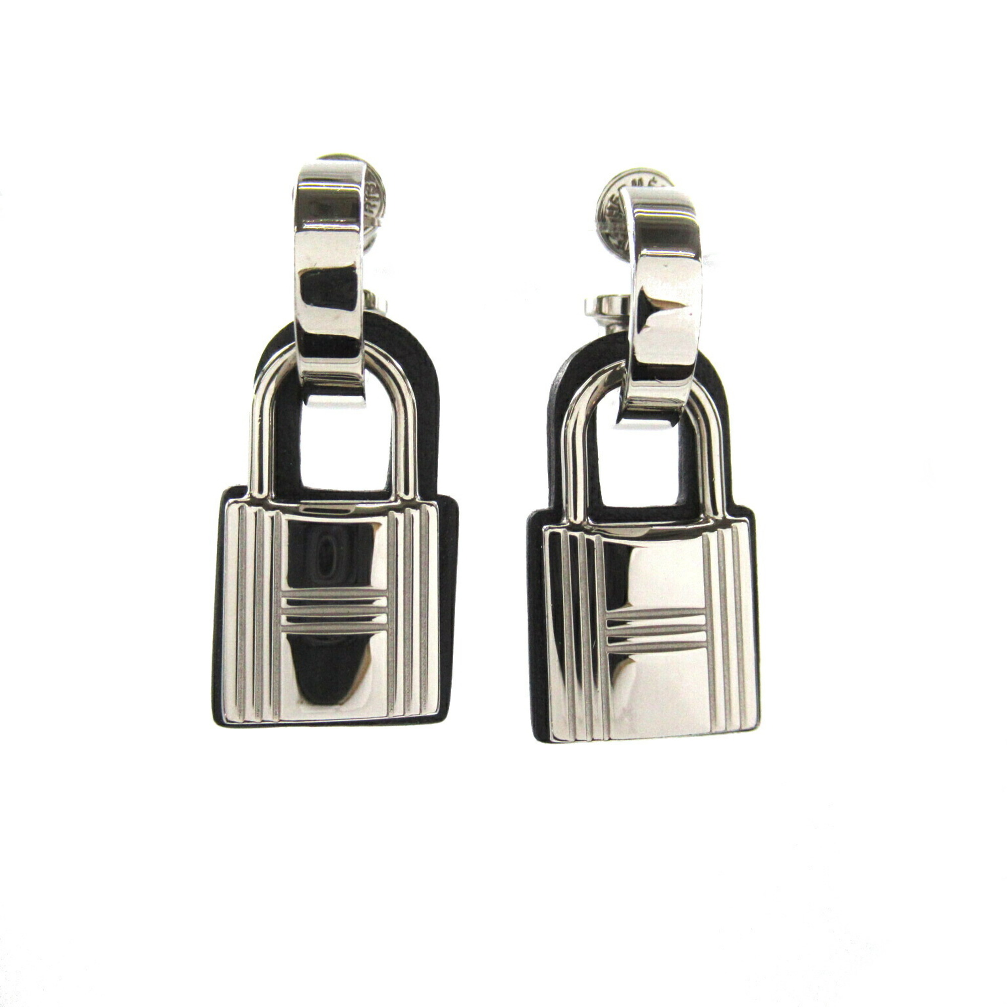 Hermes HERMES Padlock Earrings, Silver Plated, Women's,