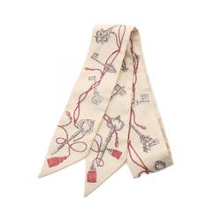 Hermes Twilly Les Cles a Pois Silk Scarf for Women Beige Multicolor