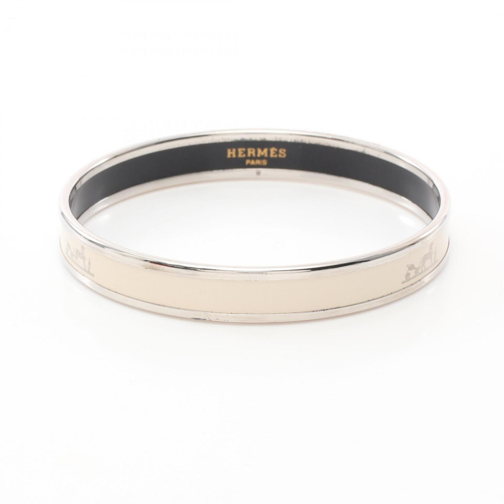 Hermes HERMES Enamel PM Bangle Stainless Steel Cloisonne Women's Silver Ivory