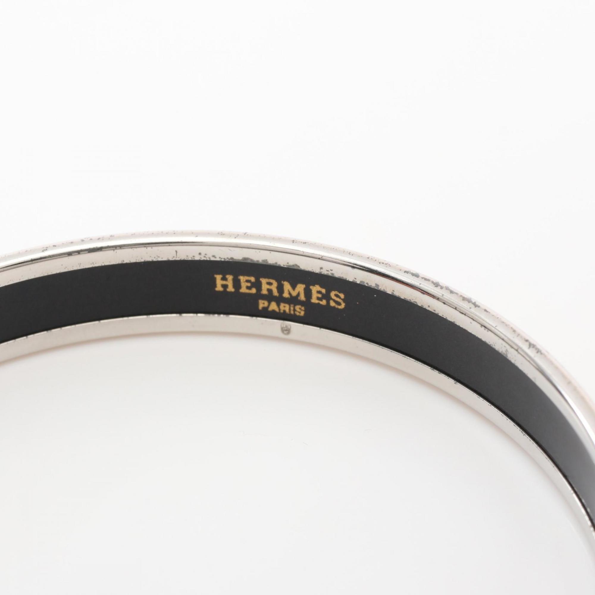 Hermes HERMES Enamel PM Bangle Stainless Steel Cloisonne Women's Silver Ivory