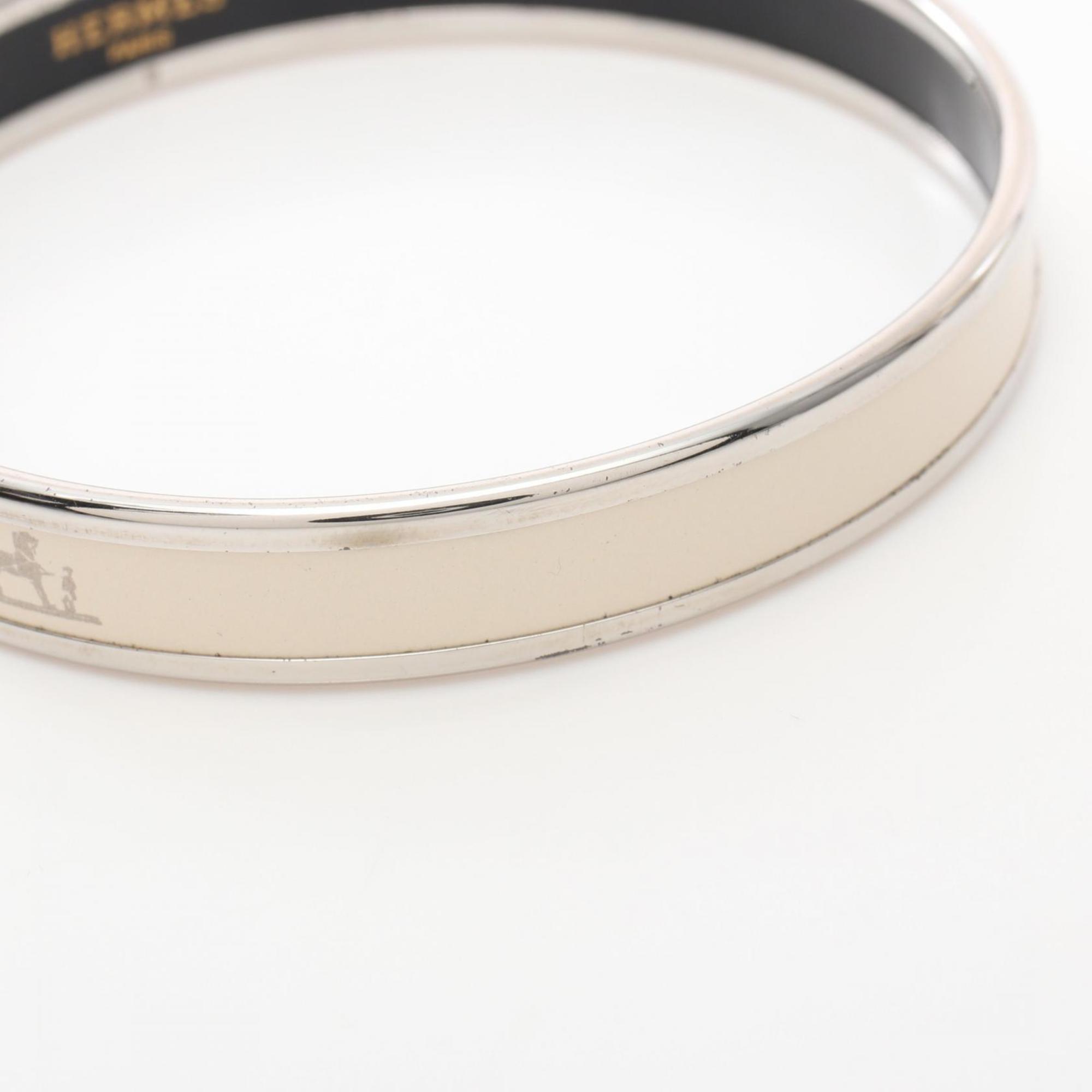 Hermes HERMES Enamel PM Bangle Stainless Steel Cloisonne Women's Silver Ivory