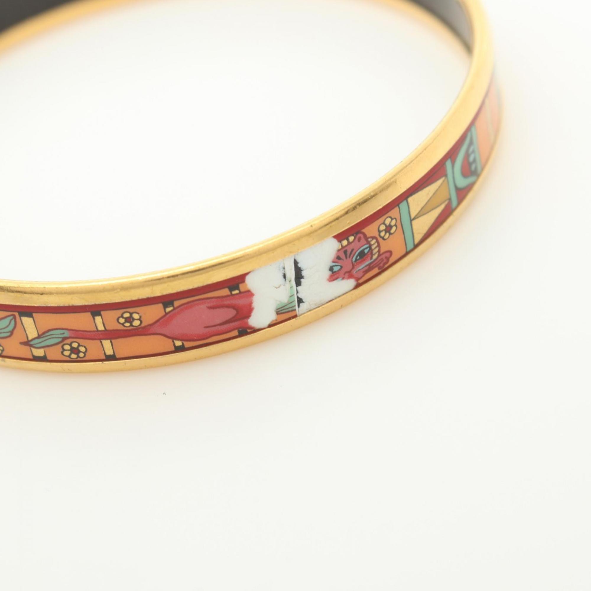 Hermes HERMES Emaille PM Bangle GP (Gold Plated) Cloisonne Women's Gold Red Multicolor