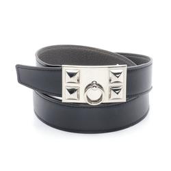 Hermes Collier de Chien Belt Leather Women's Black Grey