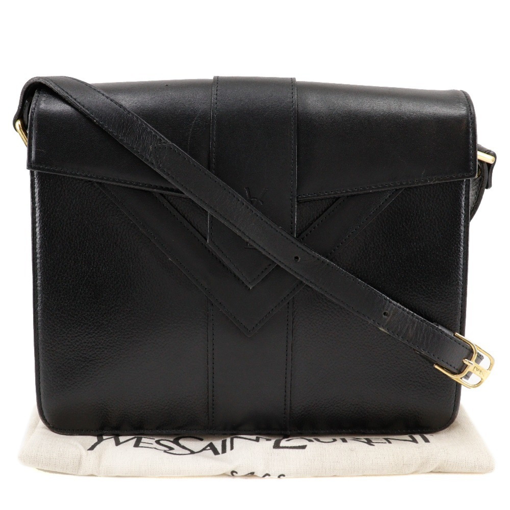 Yves Saint Laurent YVES SAINT LAURENT Y-stitch shoulder bag calf black A5 type women's