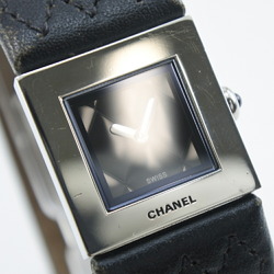 CHANEL Matelasse Watch Stainless Steel x Leather Quartz Analog Display Black Dial Women's