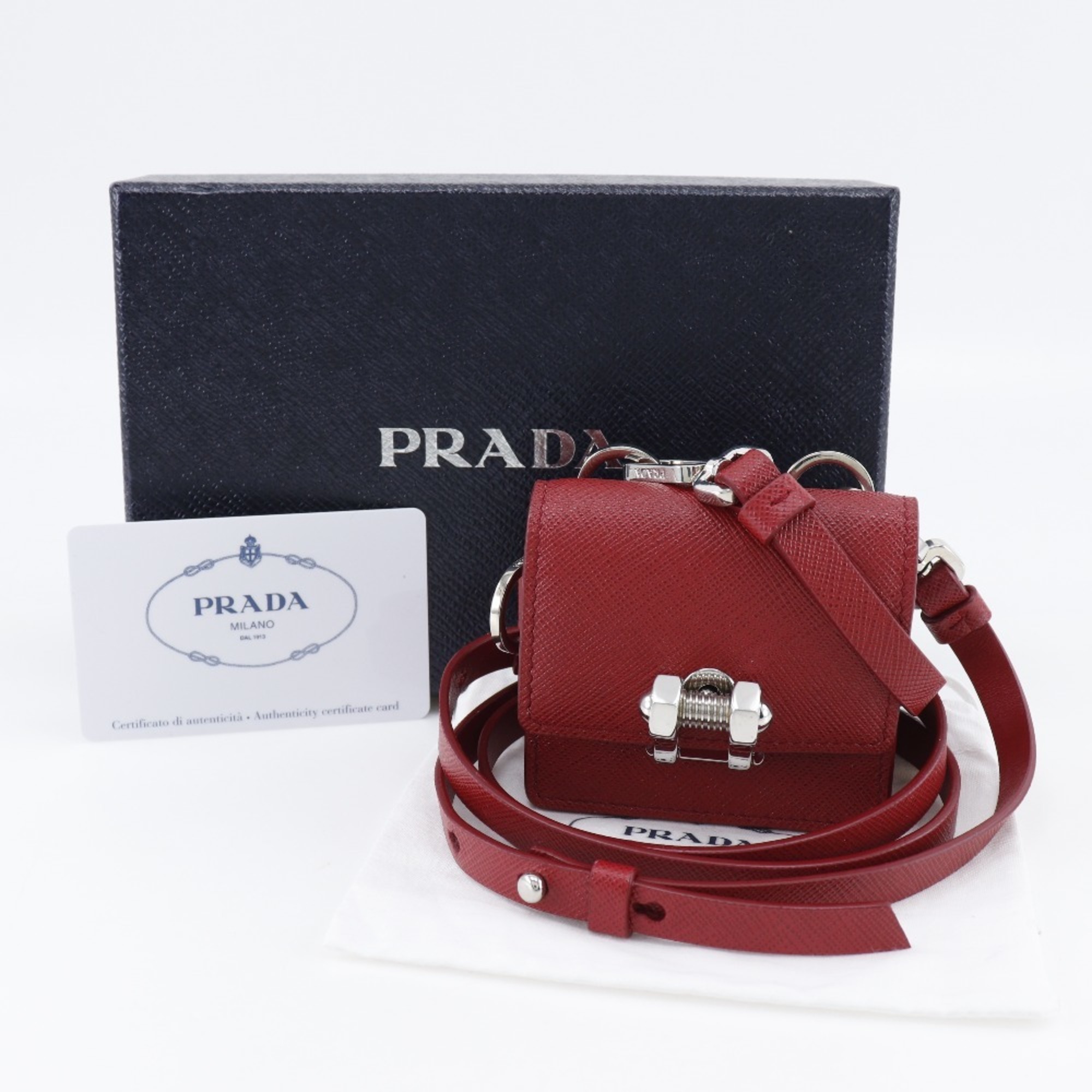 PRADA Shoulder Pouch Bag Pochette 2ZH097 Saffiano Red Flap Women's